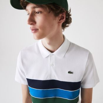 Lacoste SPORT Tricolor Paneled Lightweight Cotton Polo Shirt - Polo Pánské Bílé / Zelene / Blankyt /